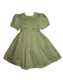 Robe smocks manches ballons col brodé en coton piqué vert anis
