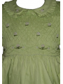 Robe smocks manches ballons col brodé en coton piqué vert anis