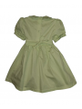 Robe smocks manches ballons col brodé en coton piqué vert anis