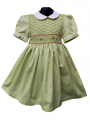 Robe smocks manches ballons en coton piqué vert anis
