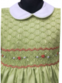 Robe smocks manches ballons en coton piqué vert anis