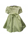 Robe smocks manches ballons en coton piqué vert anis