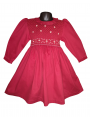 Robe smocks manches longues col Pierrot en coton piqué rouge foncé