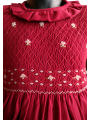 Robe smocks manches longues col Pierrot en coton piqué rouge foncé