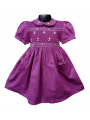 Robe smocks manches ballons col brodé en coton piqué violet
