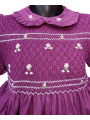 Robe smocks manches ballons col brodé en coton piqué violet