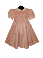 Robe smocks manches ballons en coton finette rose