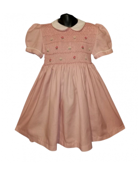 Robe smocks manches ballons en coton finette rose