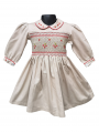 Robe smocks manches longues  en coton piqué beige