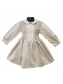 Robe smocks manches ballons col brodé en coton piqué beige