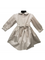 Robe smocks manches ballons col brodé en coton piqué beige