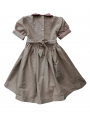 Robe smocks manches ballons col brodé en coton piqué beige foncé