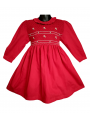 Robe smocks manches longues col Pierrot en coton piqué rouge vif