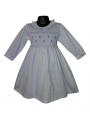 Robe smocks manches longues en coton piqué bleu ciel