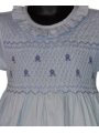 Robe smocks manches longues en coton piqué bleu ciel