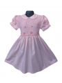 Robe smocks manches ballons en coton piqué rose