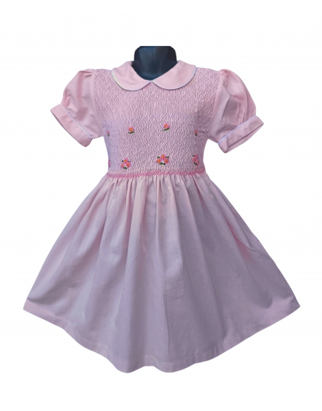 Robe smocks manches ballons en coton piqué rose