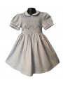 Robe smocks manches ballons en coton piqué bleu ciel
