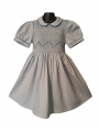 Robe smocks manches ballons en coton piqué bleu ciel