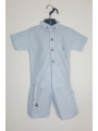 Ensemble chemise bermuda bleu ciel brodé bateau