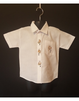 Chemise blanche classique brodée - manches courtes, lémuriens