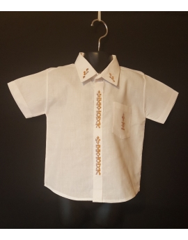 Chemise blanche classique brodée - manches courtes, "Aloalo"